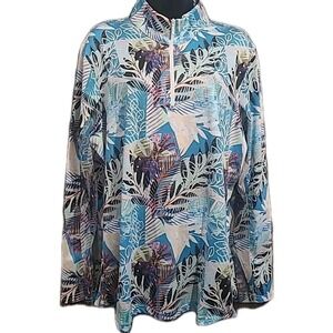 Tango Mango 1/4 Zip Athletic Top XL Colorful Abstract Mock Neck Mesh Panels